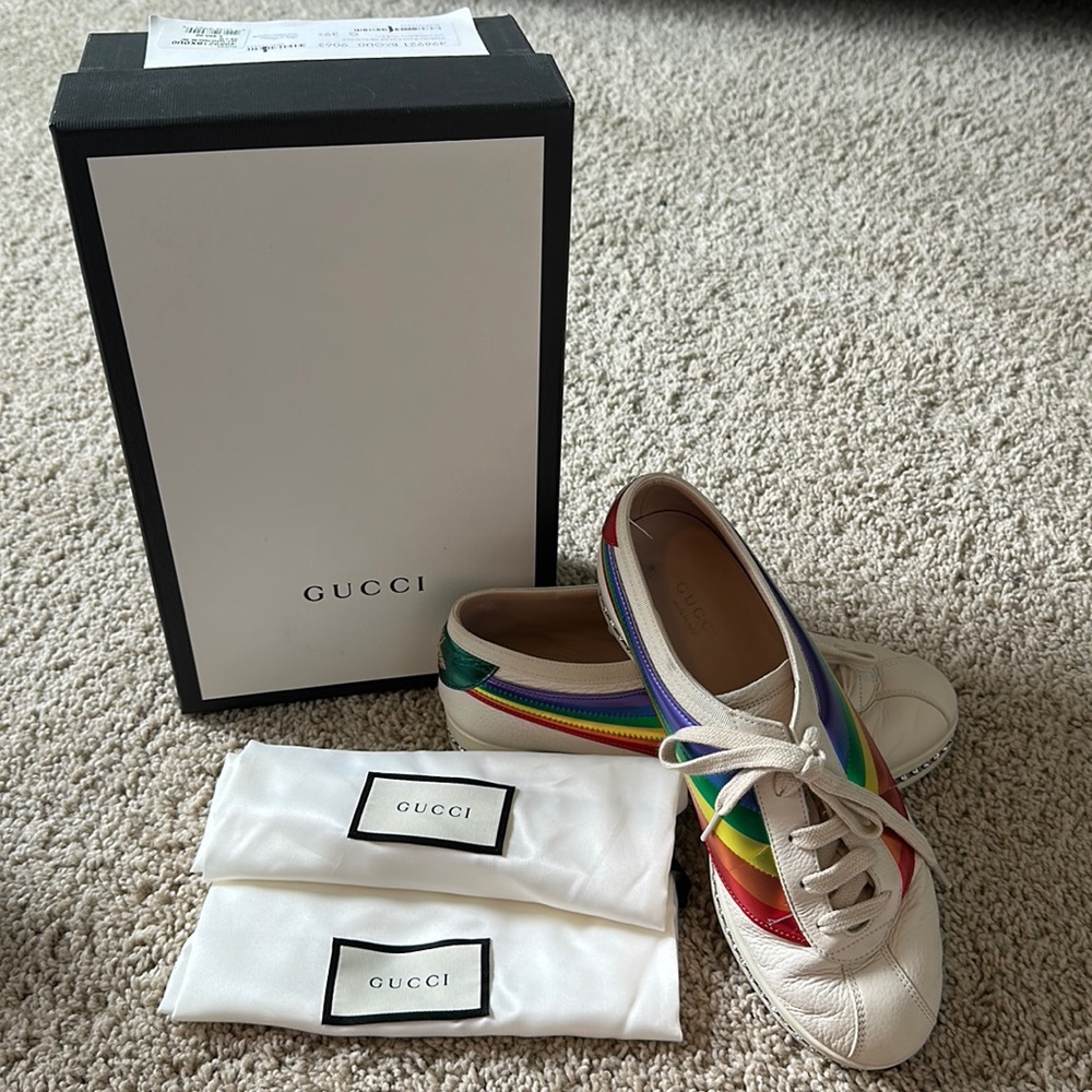 Gucci EU 39 (9) Mystic White Crystal Falacer Rainbow Hebron Sneakers